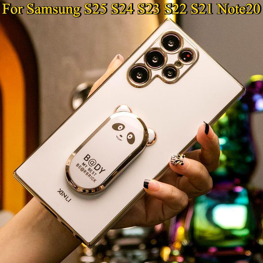 Panda Kickstand Plating Phone Case For Samsung S25 S24 S23 S22 S21 Note20