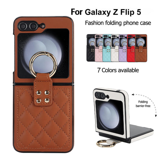 Luxury PU Leather Ring Buckle Holder Phone Case For Samsung Galaxy Z Flip 6 5 4 3 5G Flip6 Flip5 Shockproof Phone Cover Fundas