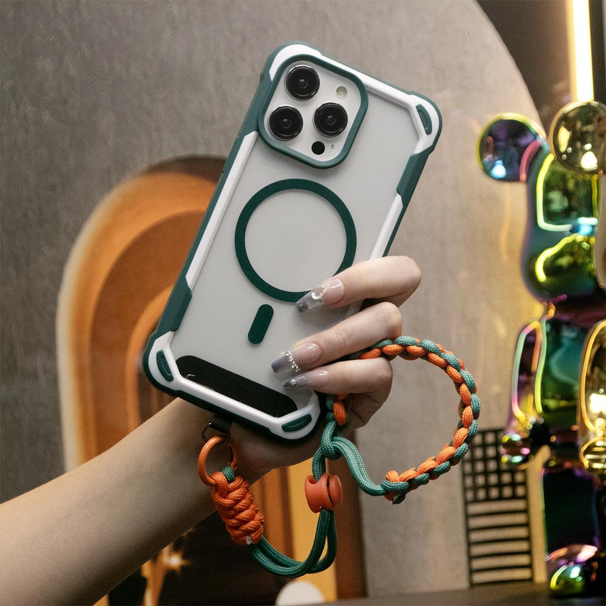 For iPhone 16 15 14 13 12 11 Pro Max Case, Clear Acrylic Two-tone Magnetic Phone Case With Adjustable Wristbands, Camera Protector Shockproof Non-Yellowing Heavy Duty Protection Hard Cover