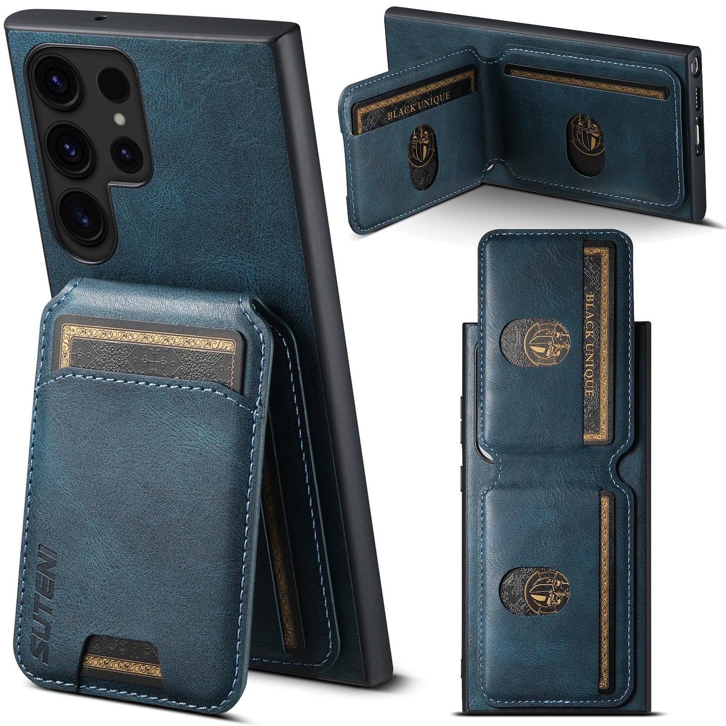 For Samsung S25 S24 S23 S22 Note20 Ultra Plus Phone Case, Smooth Surface Oil Wax Pattern Flip Wallet Durable Faux Card Slot Leather Kickstand Magnetic Clasp Shockproof Phone Case