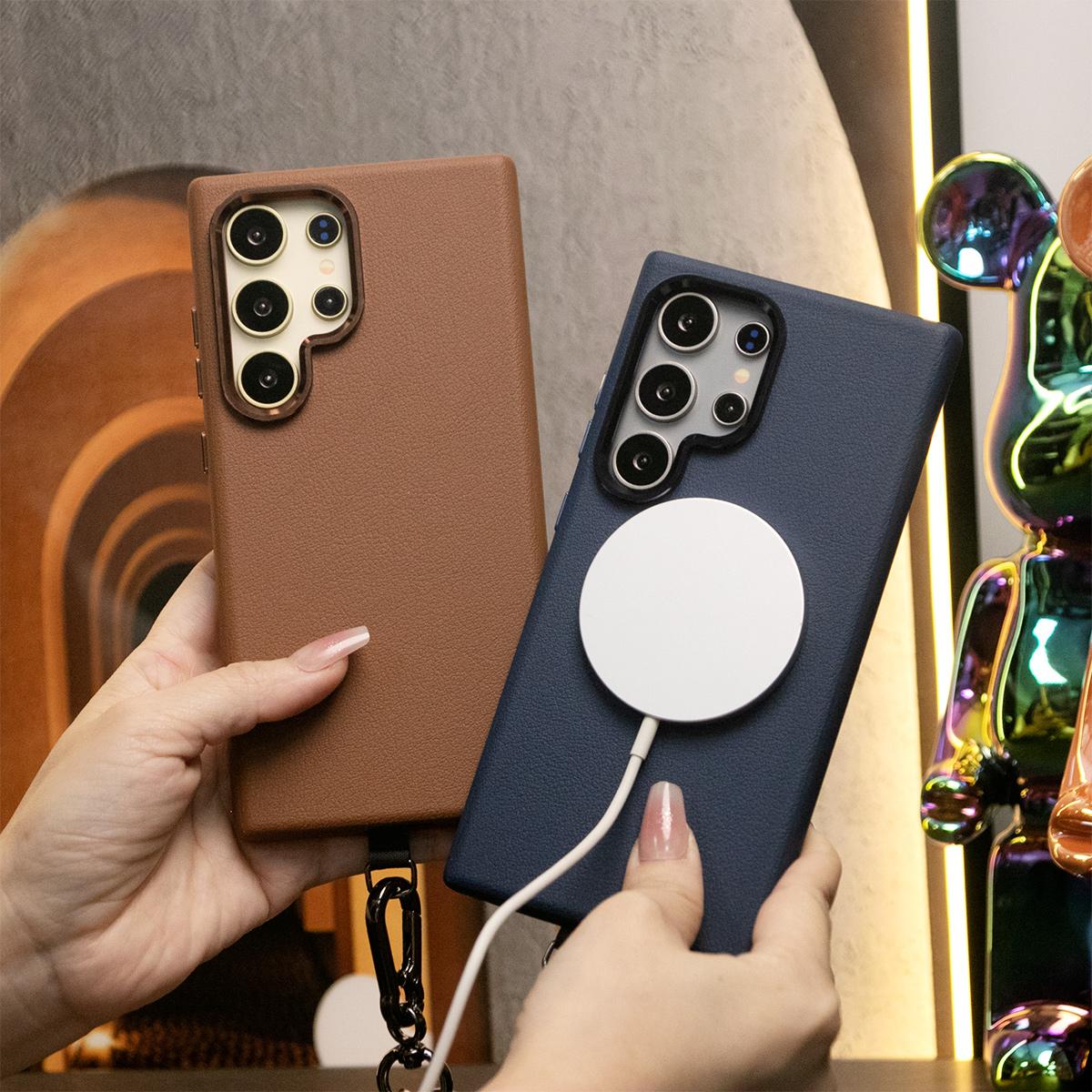 For Samsung S24 Ultra S24Plus S24 Case, Luxury Drop- Proof Leather Magnetic Phone Case Multifunctional Climbing Rope, Camera Protection Hard Cover