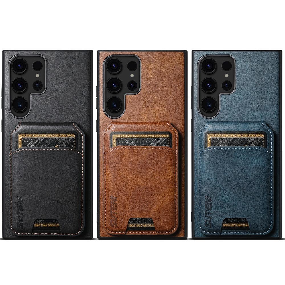 For Samsung S25 S24 S23 S22 Note20 Ultra Plus Phone Case, Smooth Surface Oil Wax Pattern Flip Wallet Durable Faux Card Slot Leather Kickstand Magnetic Clasp Shockproof Phone Case