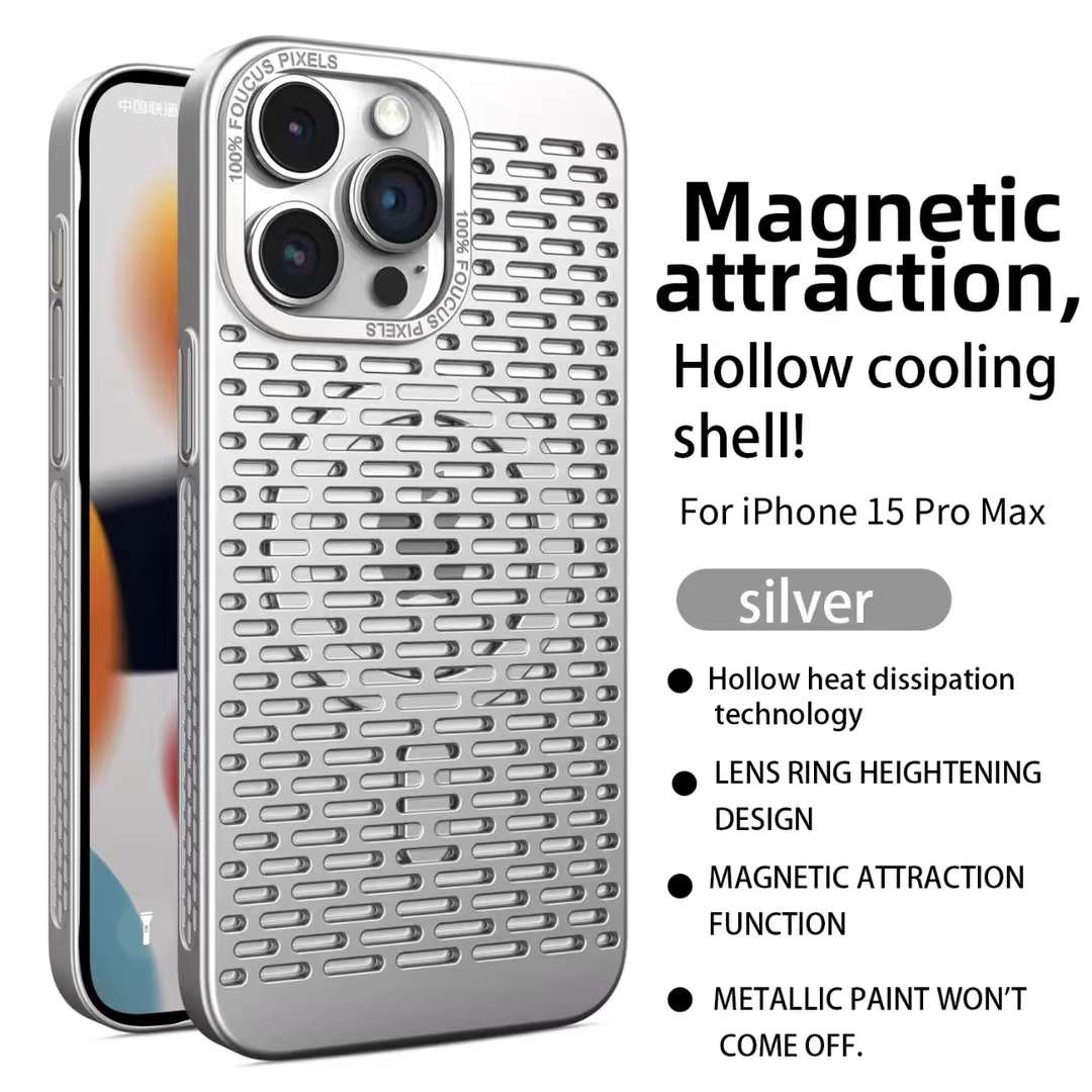 For iPhone 16 15 14 13 12 11 Pro Max Phone Case, Hollow Out Heat Dissipation Magnetic TPU Soft for Magsafe Shockproof Full Cover