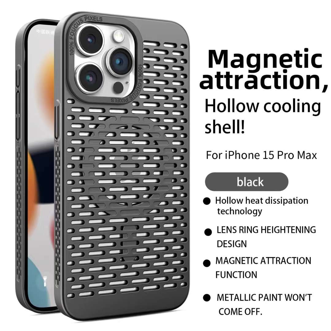 For iPhone 16 15 14 13 12 11 Pro Max Phone Case, Hollow Out Heat Dissipation Magnetic TPU Soft for Magsafe Shockproof Full Cover