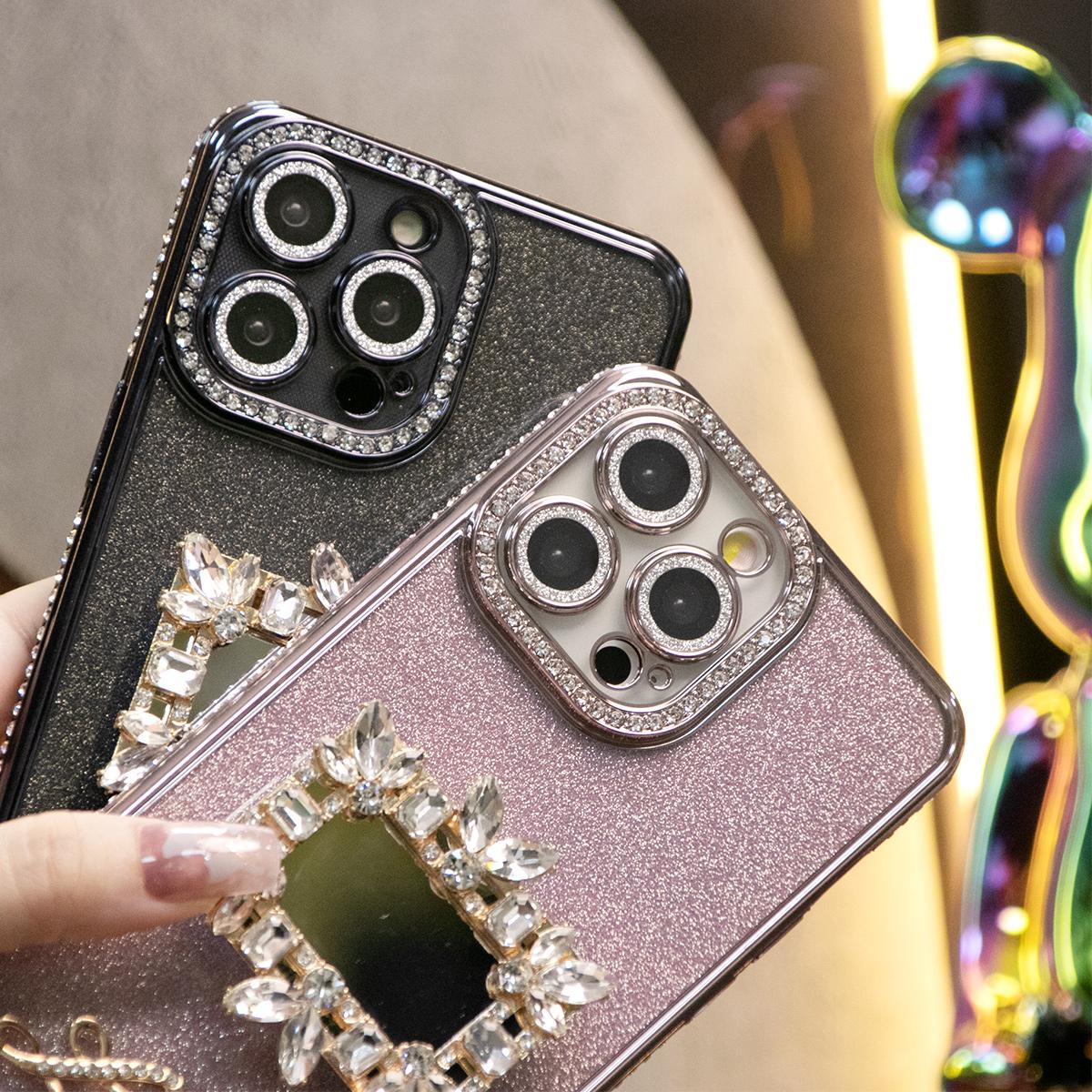 Plating Glitter Diamond Rhinestone Mirror Kickstand Love Phone Case For iPhone 16 15 14 13 12 11 Pro Max