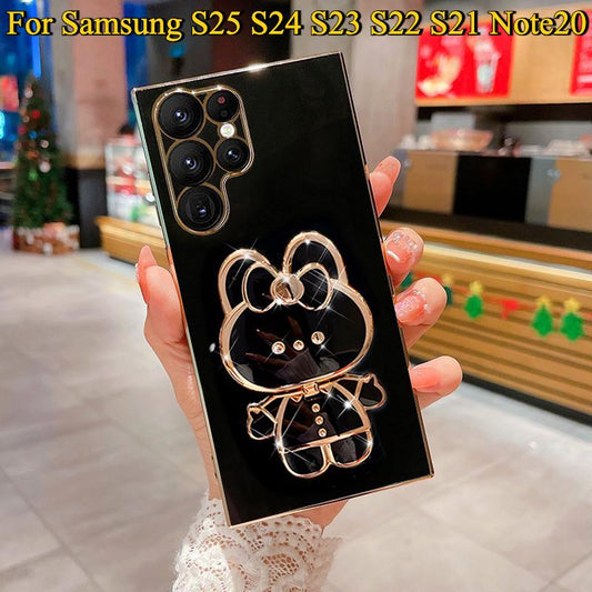 Cute Rabbit Mirror Kickstand Plating Phone Case For Samsung S25 S24 S23 S22 S21 Note20