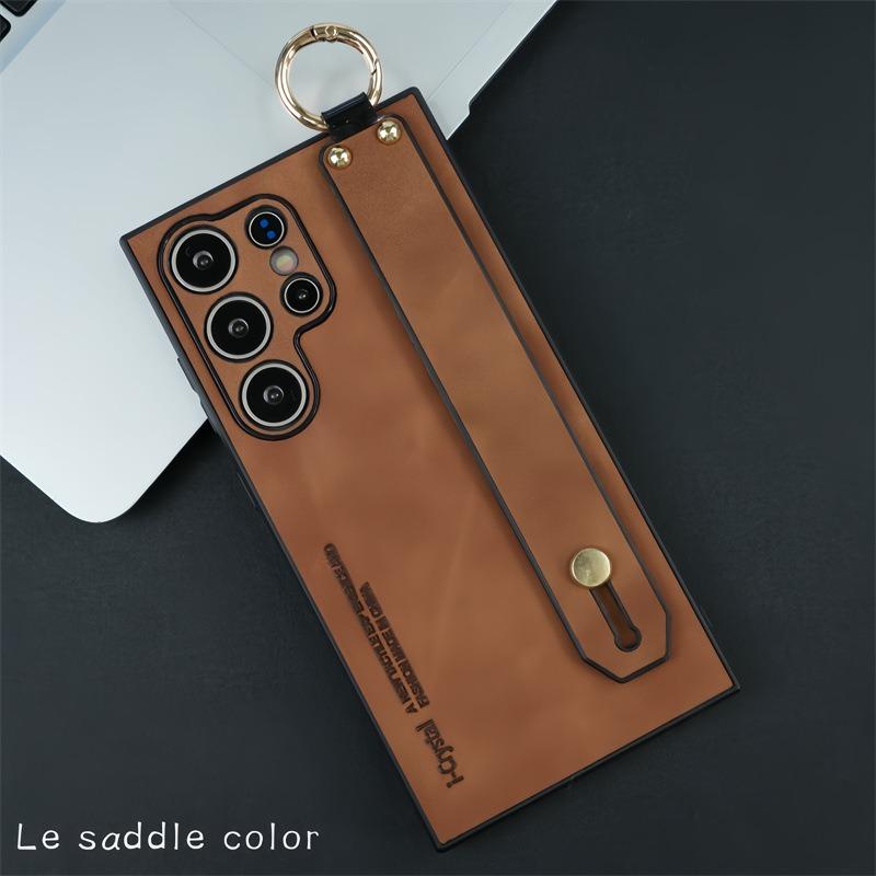 For Samsung S25Ultra S25 S24 S23 S22 S21 Case With Wristband, Matte Durable Faux Leather Kickstand Shockproof Phone Case