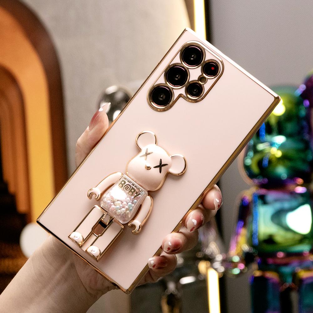 Plating Candy Bear Stand Phone Case For Samsung S25 S24 S23 S22 S21 Note20