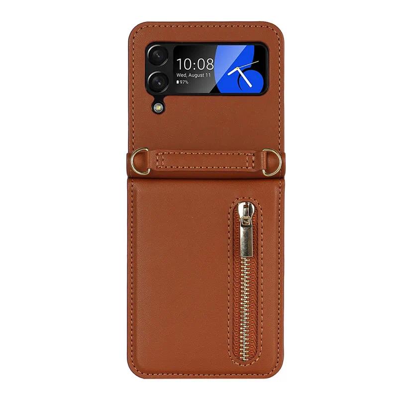 for Samsung Galaxy Z Flip 6 4 5 Z Flip 3 Case Luxury Card Slot Phone Holder Zipper Wallet Crossbody Cover Folding Case Coque