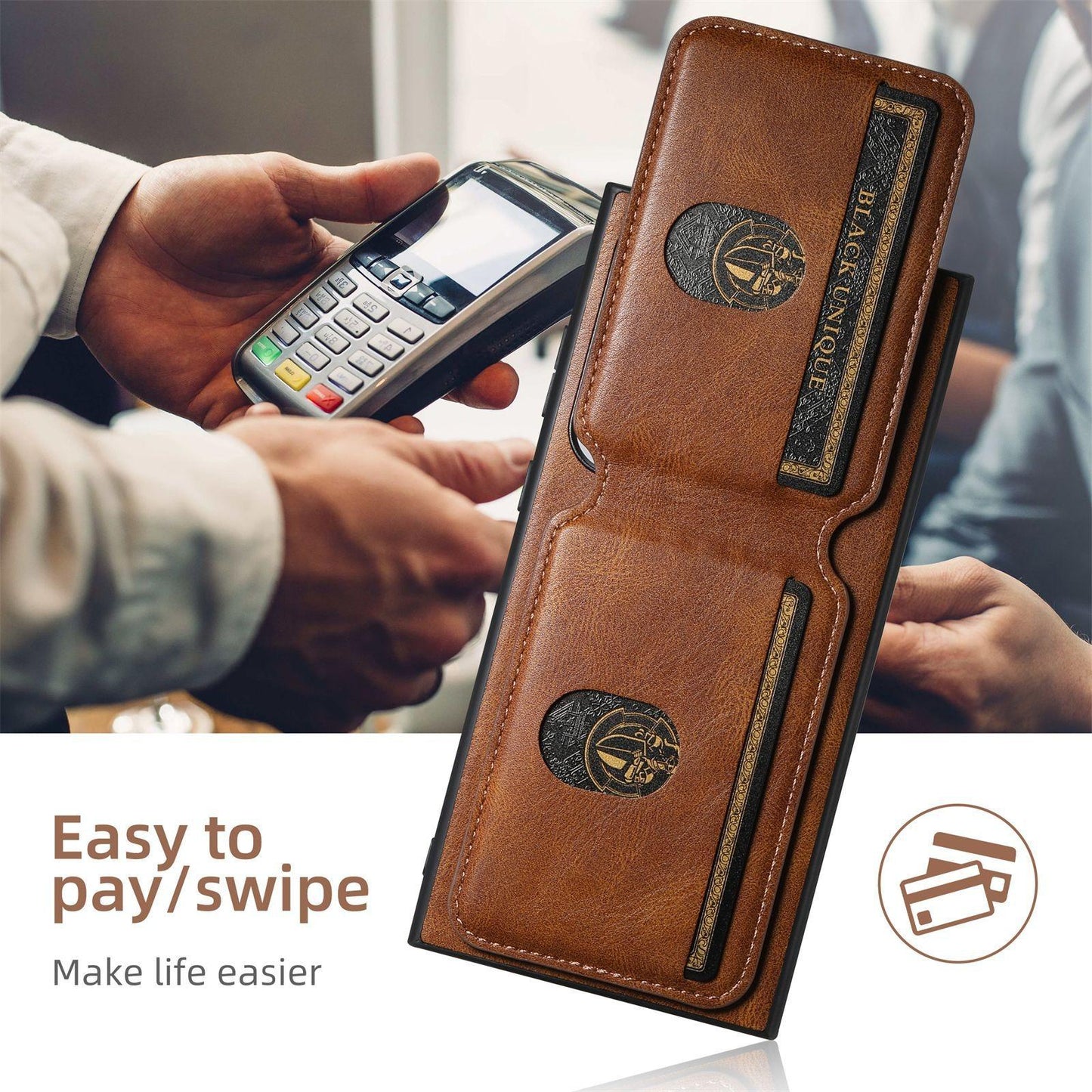 For Samsung S25 S24 S23 S22 Note20 Ultra Plus Phone Case, Smooth Surface Oil Wax Pattern Flip Wallet Durable Faux Card Slot Leather Kickstand Magnetic Clasp Shockproof Phone Case