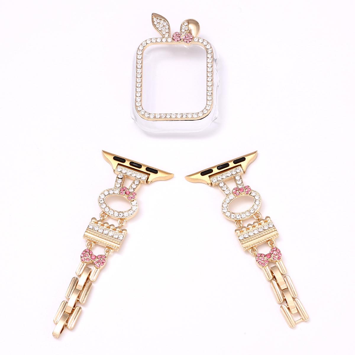 Diamond Rabbit Chain and Watch Case for Apple Watch 44mm Band 45 42 38 41 Ultra 49mm Link Bracelet for IWatch Series 9 8 7 6 SE 5 4