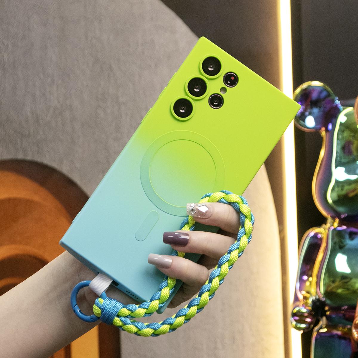 Gradient Color Magnetic Wireless Charge Matte Case with Woven Wristband For Samsung S25 S24 S23 S22 S21 Note20 Wireless Charging Soft Bumper Cover