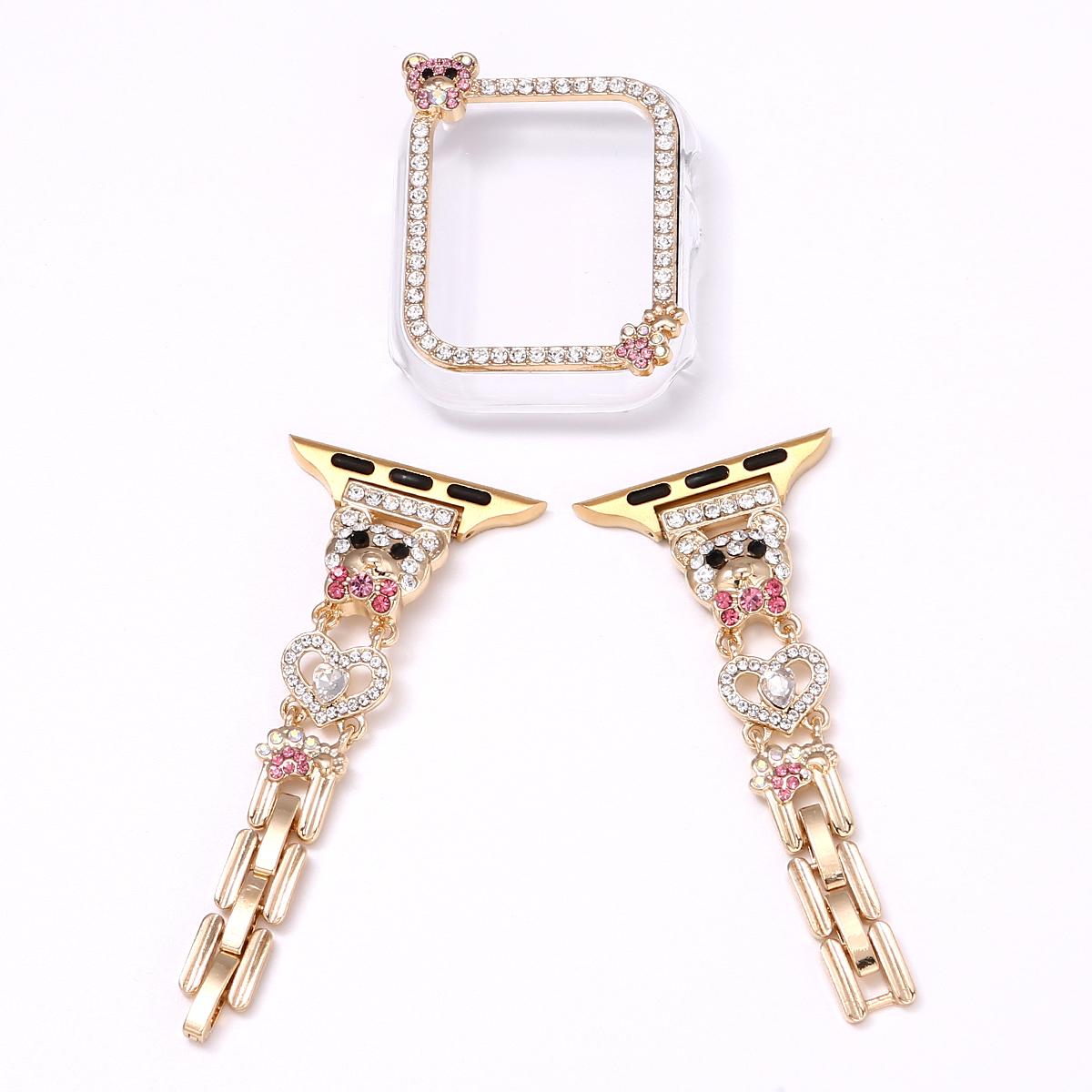 Diamond Bear Chain and Watch Case for Apple Watch 44mm Band 45 42 38 41 Ultra 49mm Link Bracelet for IWatch Series 9 8 7 6 SE 5 4