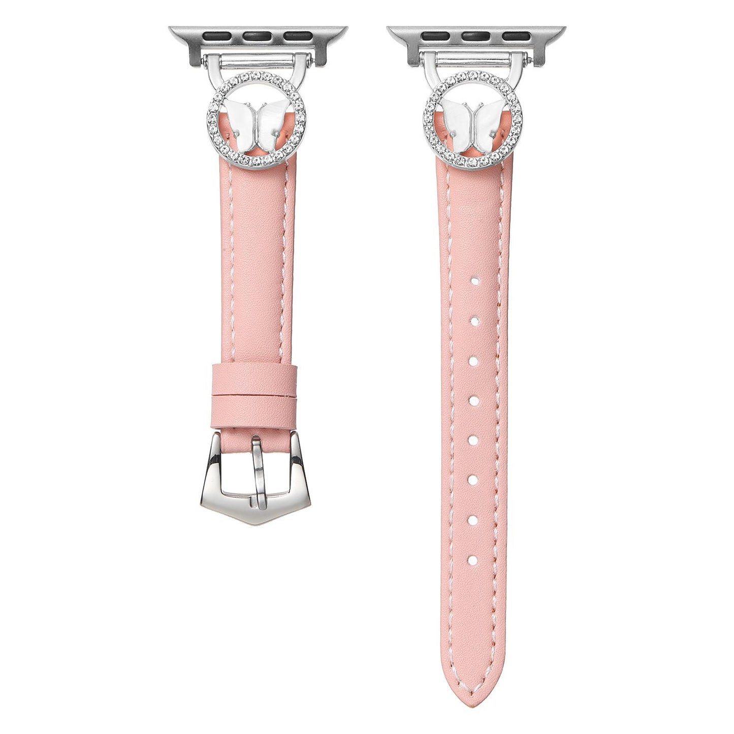 Bling Butterfly Stitching Leather Metal Strap for Apple Watch 44mm Band 45 42 38 41 Ultra 49mm Link Bracelet for IWatch Series 9 8 7 6 SE 5 4
