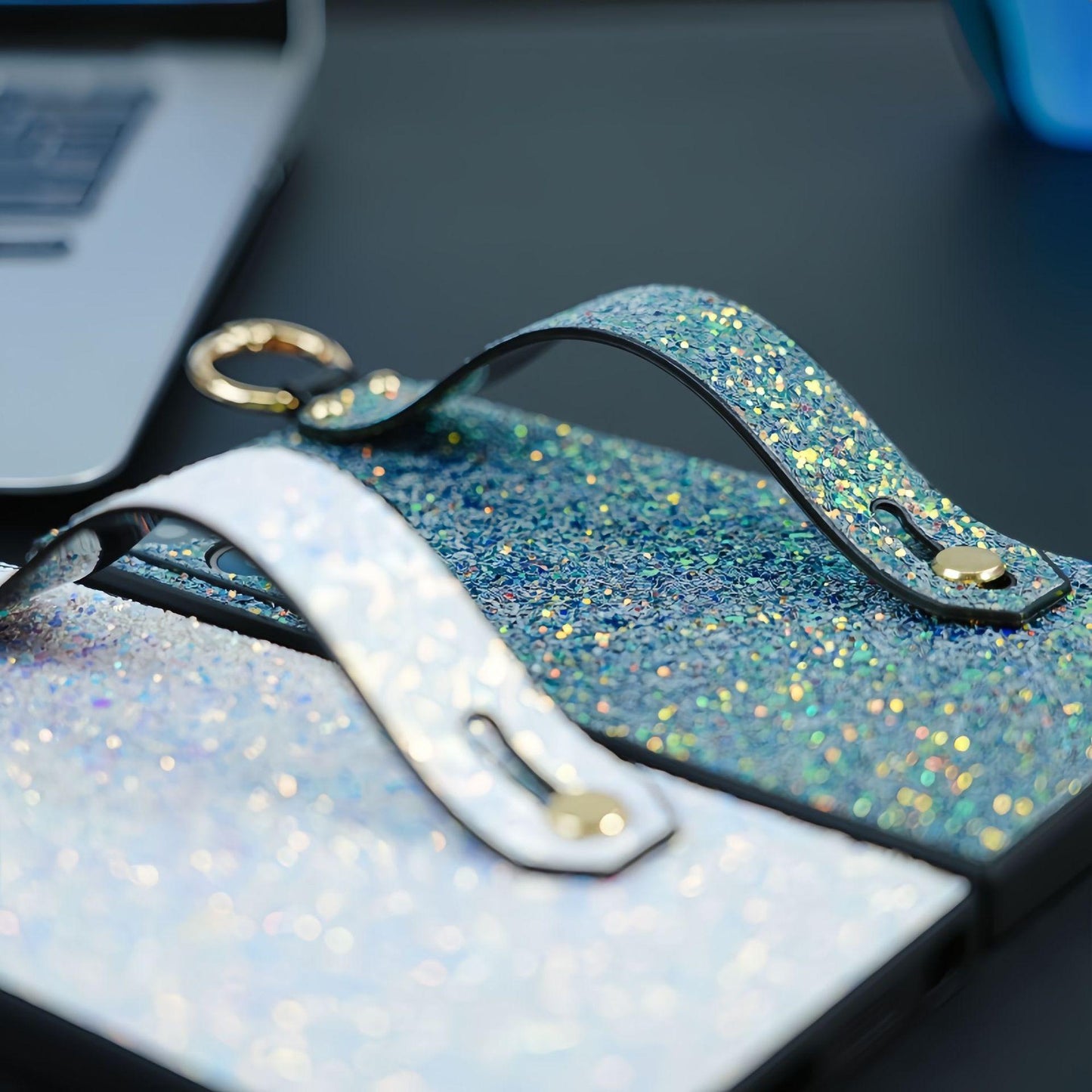 For Samsung S25Ultra S25 S24 S23 S22 S21 Case With Wristband, Glitter Durable Faux Kickstand Shockproof Hard Full Cover Phone Case