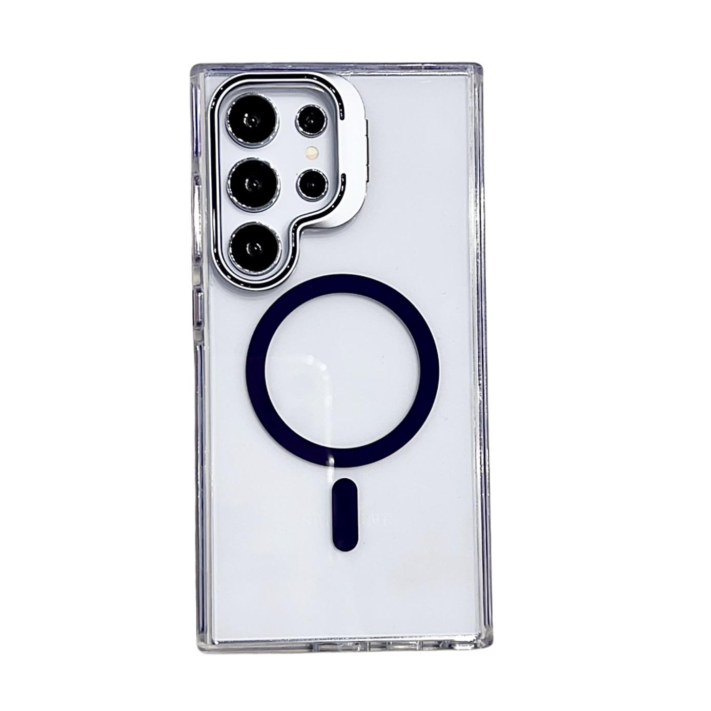 Dual Color Lens Stand Magnetic For Magsafe Wireless Charging Case For Samsung S24 Plus Ultra Clear TPU Acrylic Hard Cover