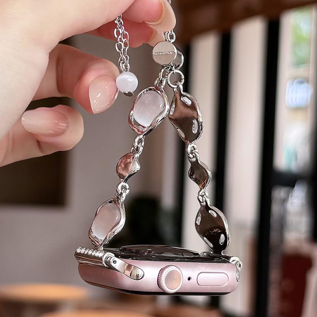 Crystal Colorful Stone Chain Metal Strap for Apple Watch 44mm Band 45 42 38 41 Ultra 49mm Link Bracelet for IWatch Series 9 8 7 6 SE 5 4