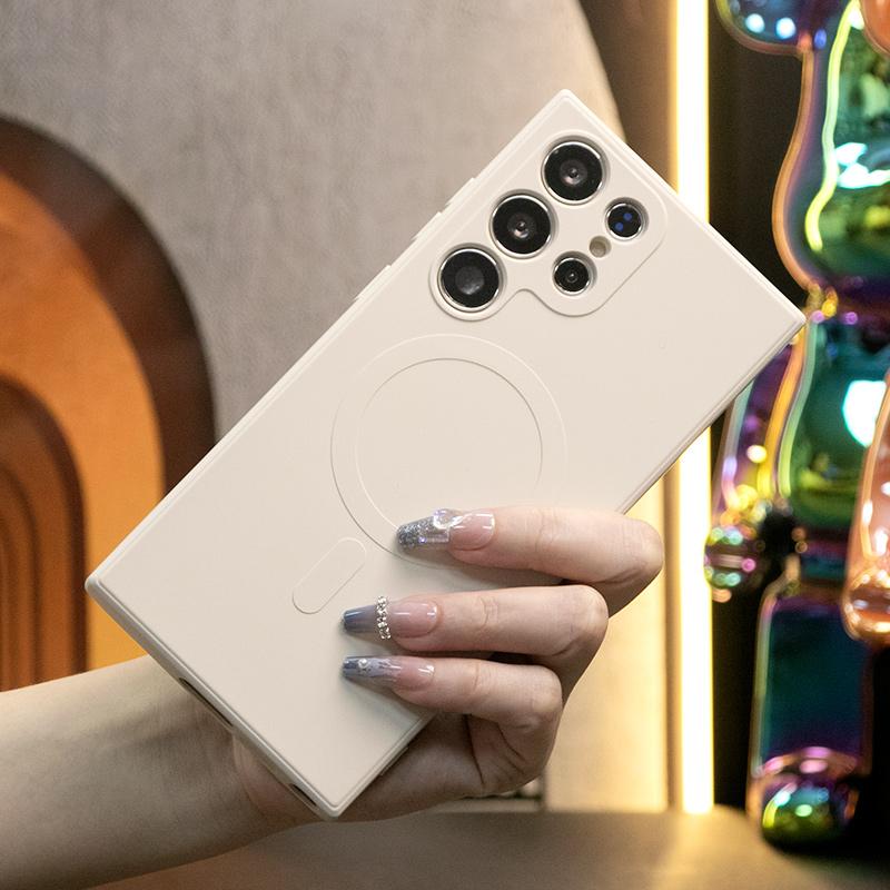 Strong Magnetic Phone Case For Samsung S25Ultra S25 S24 S24FE S22 S23 Ultra A15 A35 A55, Soft Liquid Silicone Shockproof Full Cover With Microfiber Lining