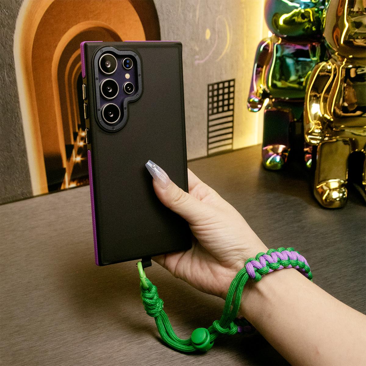 For Samsung S25Ultra S24 S23FE A15 A14 A25 A34 A35 A54 A55 Phone Case, Metal Camera Protection, With Adjustable Woven Wristband, Elegant Matte Metal Camera Frame Shockproof Bumper Hard Full Cover