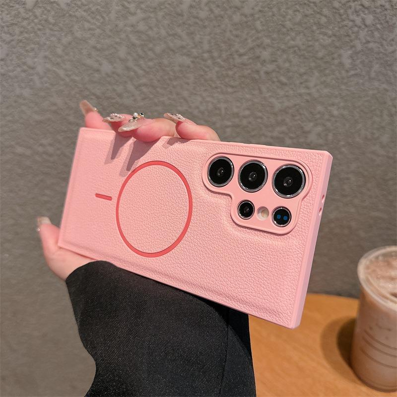 For Samsung S25Ultra S25 S24 S23 Phone Case, Luxury Slim Fine Line Magnetic Matte Leather Emboss Pattern Len Protection Shockproof Hard Full Cover