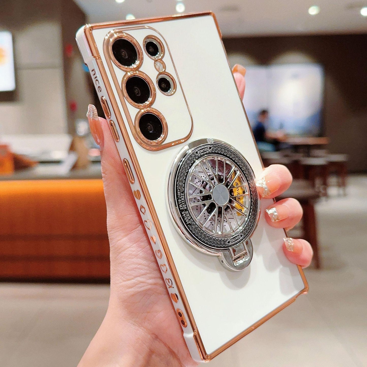 Plating Love Heart TPU Phone Case with Metal Rotating Magnetic Kickstand For Samsung S25Ultra S24 S23 S22 S21 Shockproof Support Wireless Charging Soft Full Cover