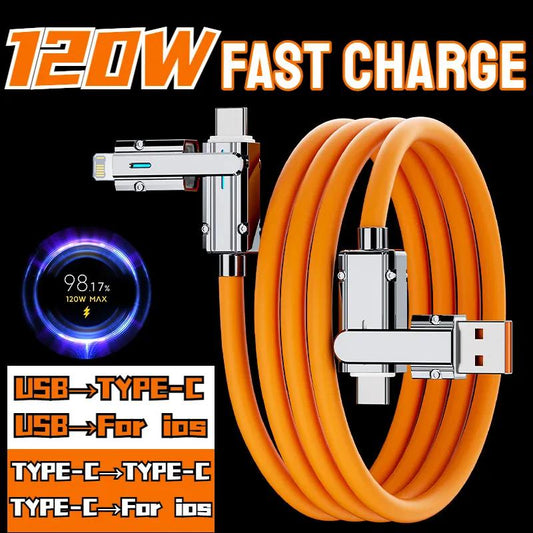 4 in 1 120W Fast Charging USB & Type C To USB C / Lighting Cable for iPhone 16 15 14 13 Pro Max For Samsung Huawei Xiaomi PD Mobile Phone Cable