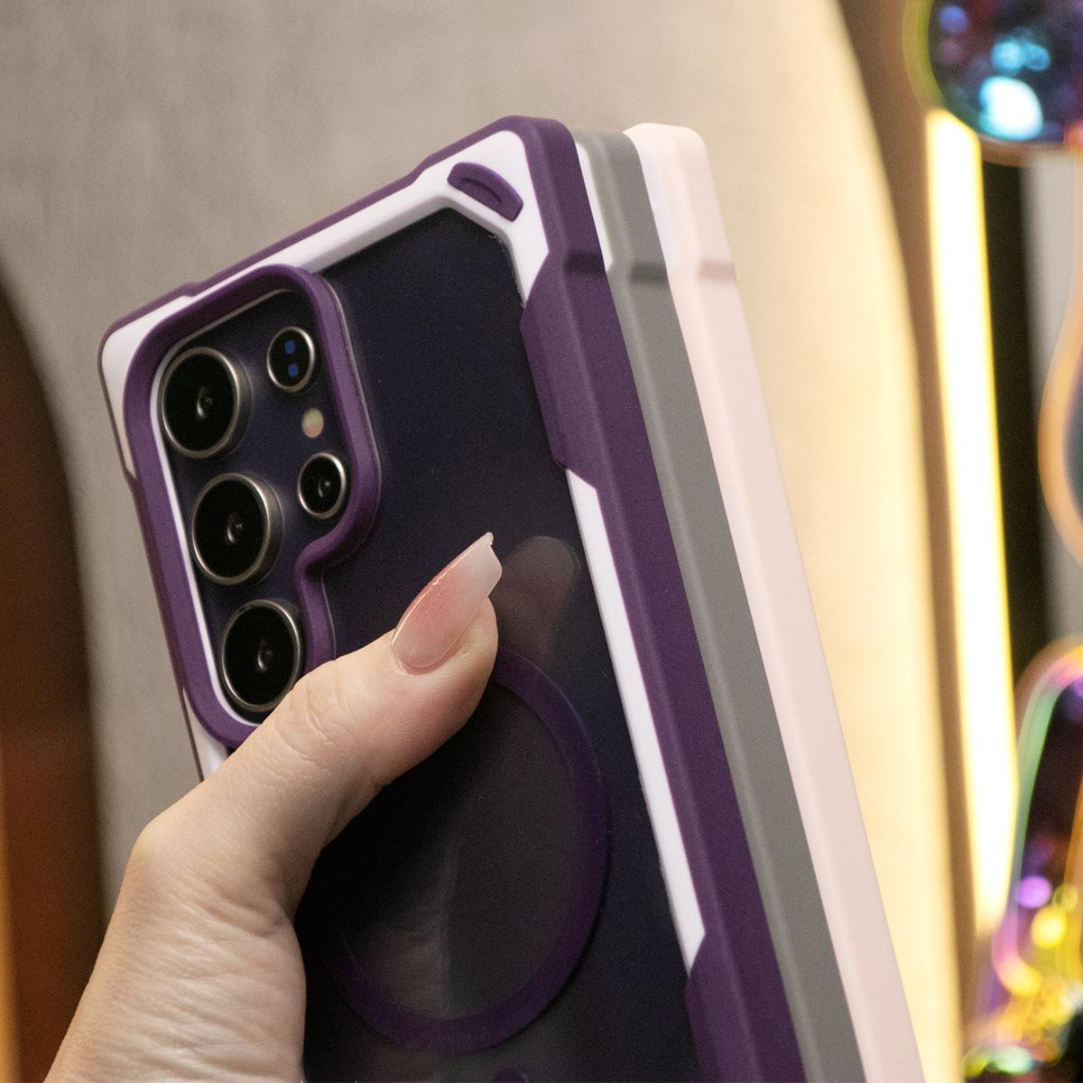 For Samsung S24 Ultra S24Plus S24 Case, Two-tone Magnetic Acrylic, Luxury Elegant Clear Case With Short Wristband Camera Protection Heavy Duty Protection Shockproof Hard Cover