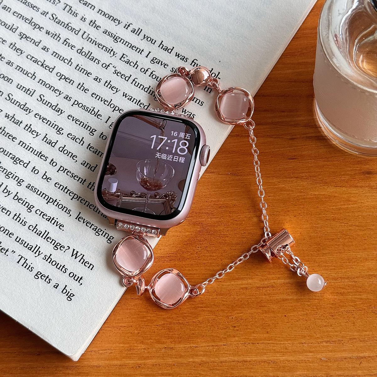Crystal Colorful Stone Chain Metal Strap for Apple Watch 44mm Band 45 42 38 41 Ultra 49mm Link Bracelet for IWatch Series 9 8 7 6 SE 5 4