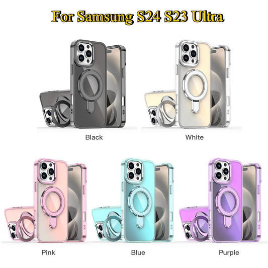 Colorful Laser Magnetic Bracket Large Hole Phone Case For Samsung S24 S23 Ultra MagSafe Sparkling Color Back Cover