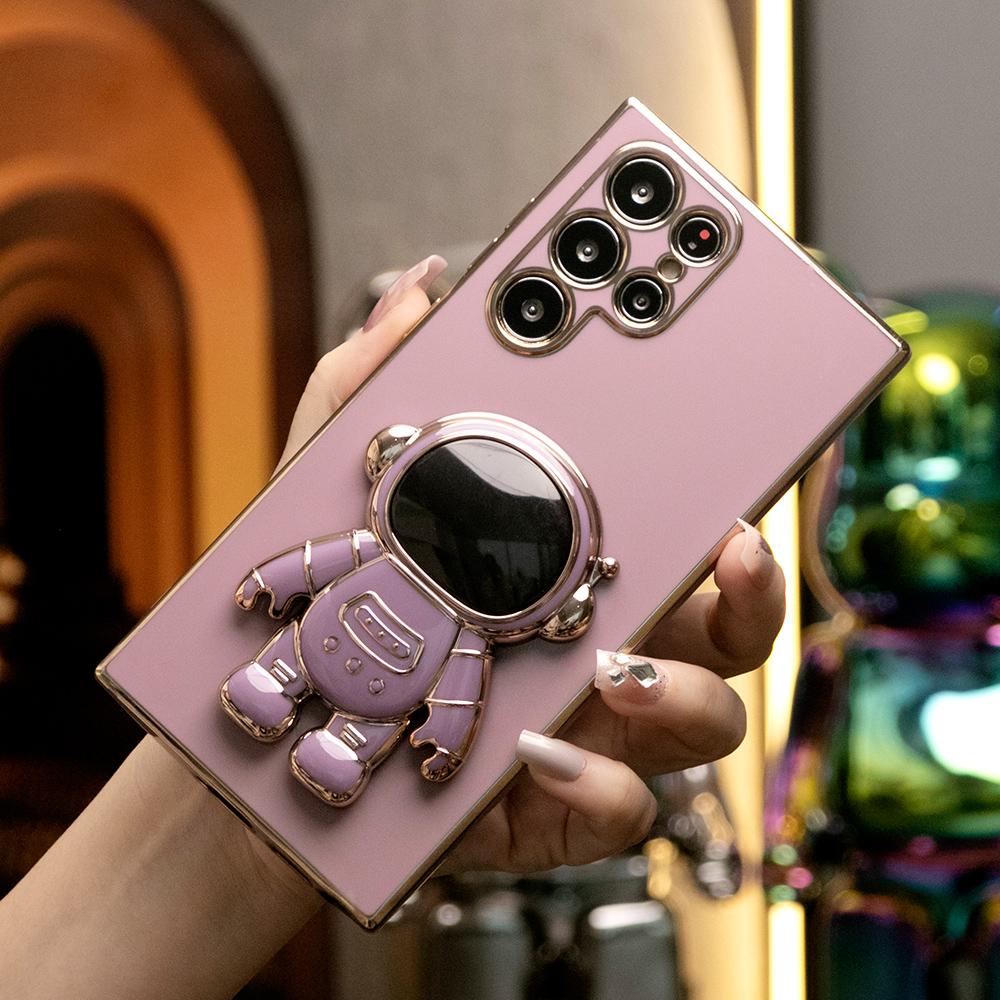 Astronaut Plating Kickstand Soft Phone Case For Samsung Galaxy S25 Ultra S24 FE Plus