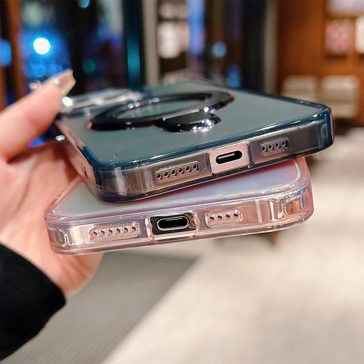 Colorful Laser Magnetic Bracket Large Hole Phone Case For iPhone 16 15 14 13 12 Pro Max MagSafe Sparkling Color Back Cover