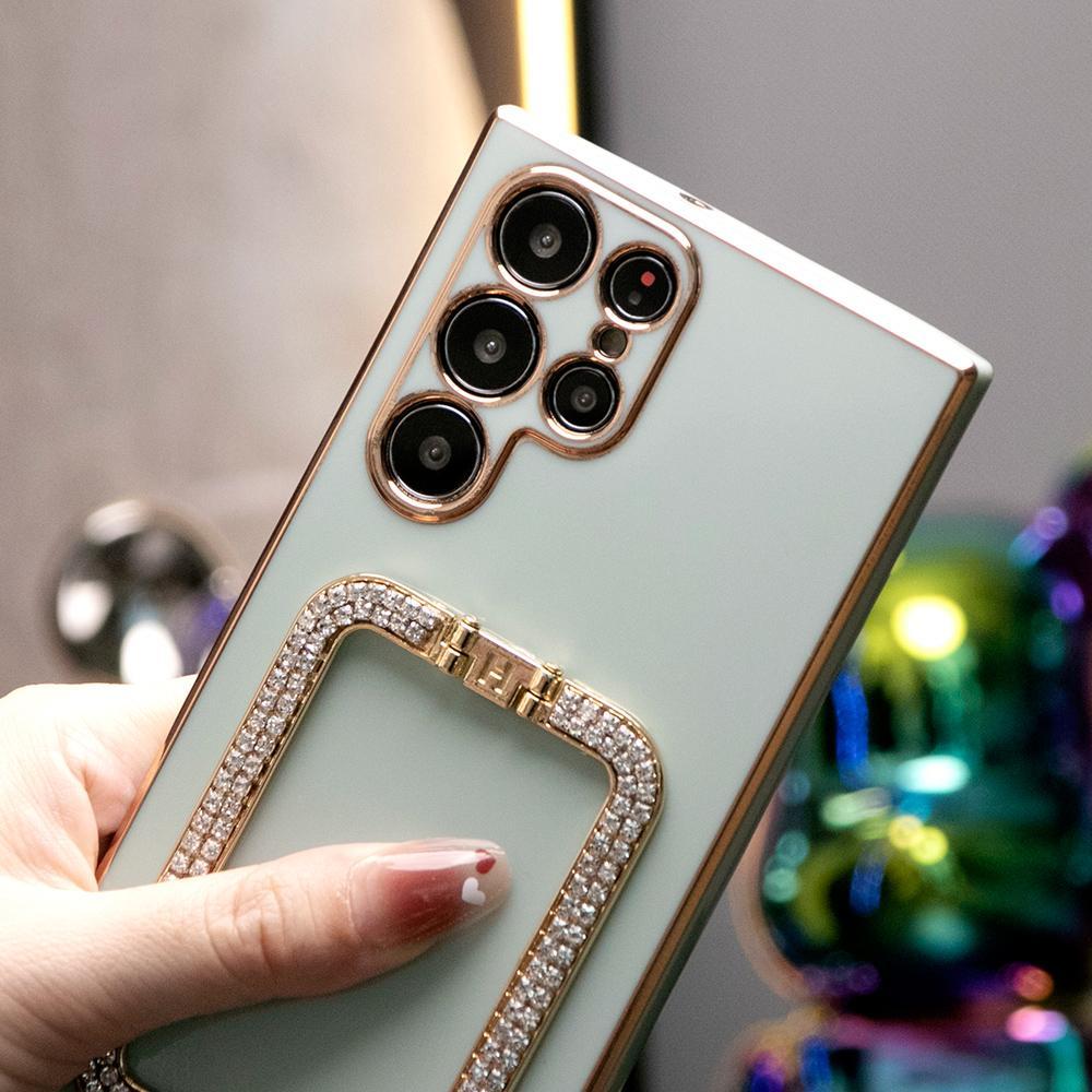 3D Crystal Square Holder Plating Phone Case for Samsung A55 A54 A35 A34 A25 A24 A15 A16 A06