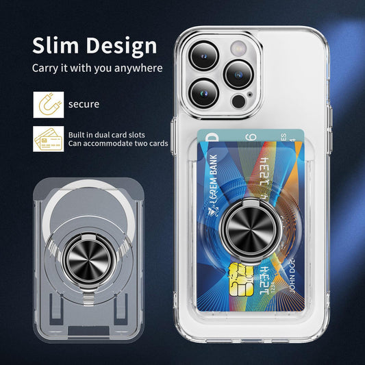 Portable Strong Magnetic Wallet Card Holder Ring Kickstand Rubber Card Slot Case for Magsafe for iPhone 16 15 14 13 Pro Max 12 Mini Plus for Samsung S25 S24 S23 Magnetic Ring Stand Cover