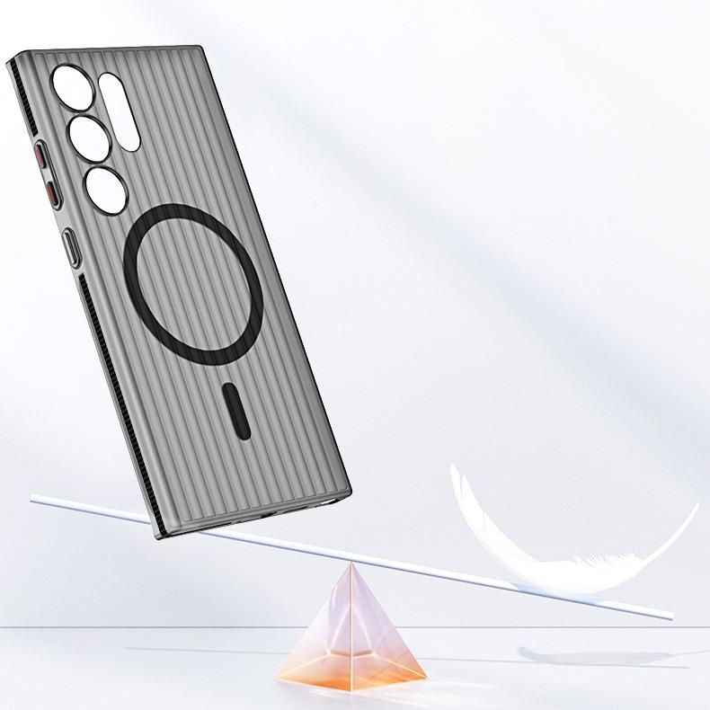 Corrugated Grille Magnetic Hard Polycarbonate Ultra-Thin Light Shockproof Phone Case with Bumper Strip for Samsung S25Ultra S24 S23 Matte Frozen Fog Thin High Transparency Full Cover