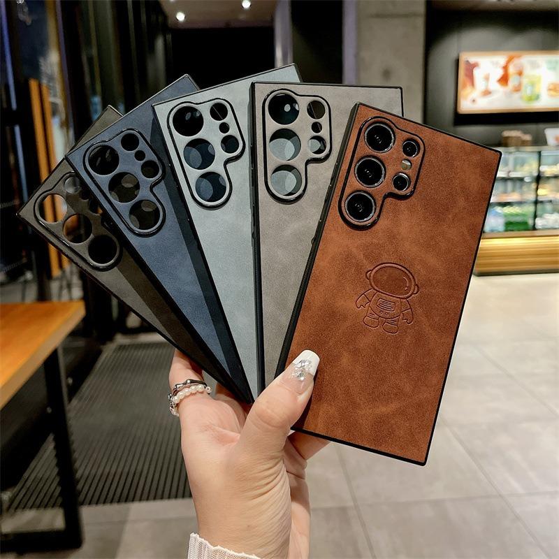 For Samsung S25Ultra S25Edge S24 S23 S22 S21 Note20 A16 A26 A36 A55 A56 Case, Astronaut Pattern Matte Suede Leather Shockproof Hard Phone Case