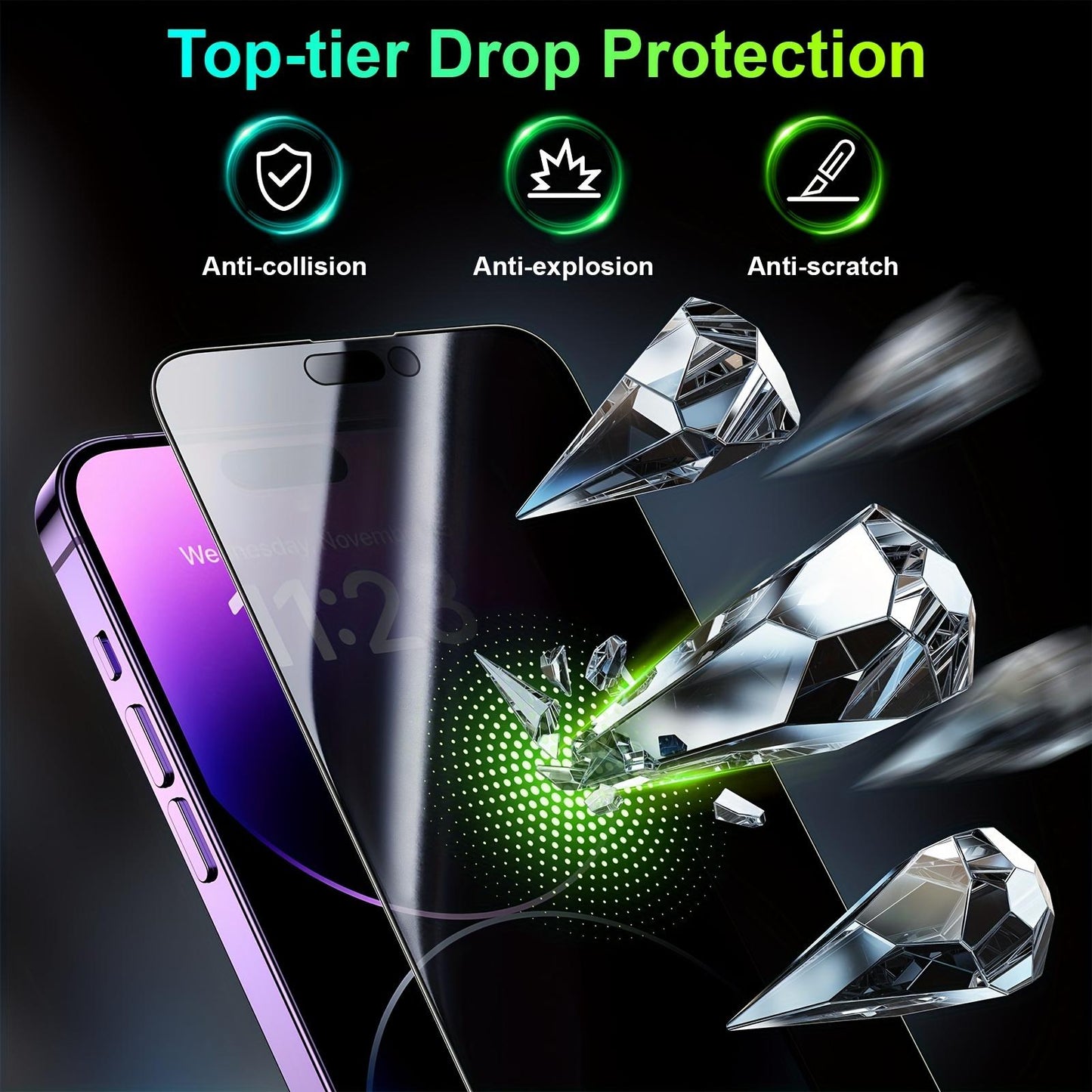 2Pcs 360 Anti-spy For IPhone 16 15 Pro Max Privacy Screen Protector Tempered Glass, 9H Hardness For iPhone 15 14 13 12 11 Pro Max XR XSMax XS