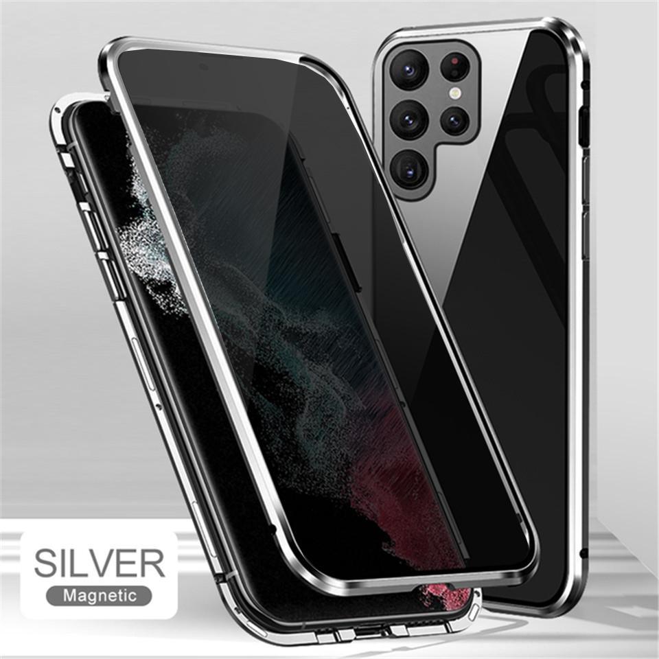 Anti Spy Privacy Magnetic Double Sided Full Cover Glass Case For Samsung Galaxy S24 S24Plus S24Ultra S23 S23Plus S23Ultra S22 S21 Anti Peeping Metal Bumper Cover