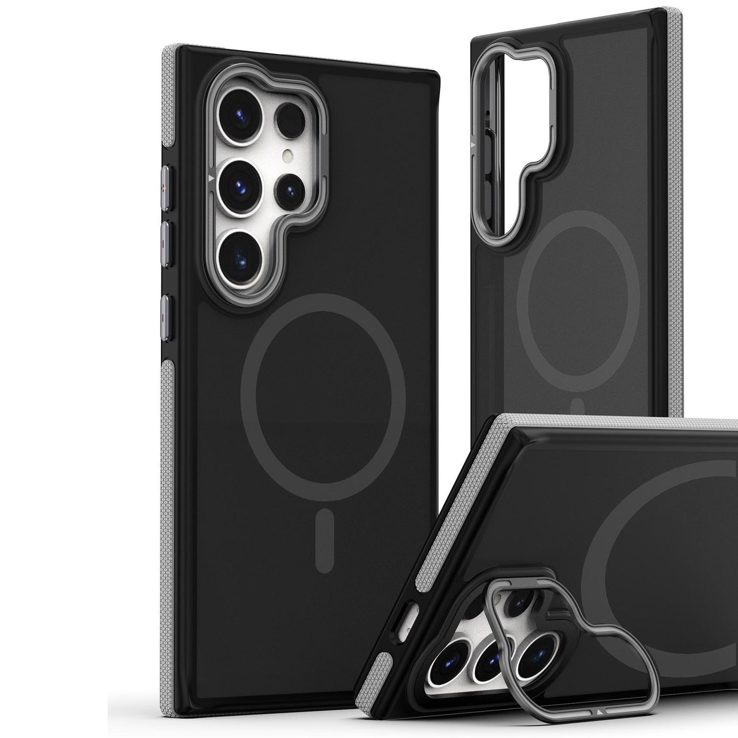 For Samsung S25Ultra S25 S24 S23FE A15 A14 A25 A24 A34 A35 A54 A55 Strong Magnetic Phone Case, Metal Camera Kickstand Protection, Elegant Matte Case Shockproof Bumper Hard Full Cover