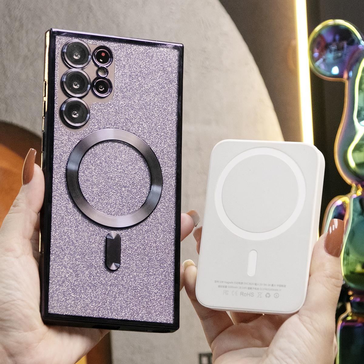 Luxury Glitter Magnetic Wireless Charge Transparent Soft Phone Case For Samsung S24 S23 S22 S21 Plus FE Ultra  With HD Camera Protection Slim Thin Cover Non-Yellowing