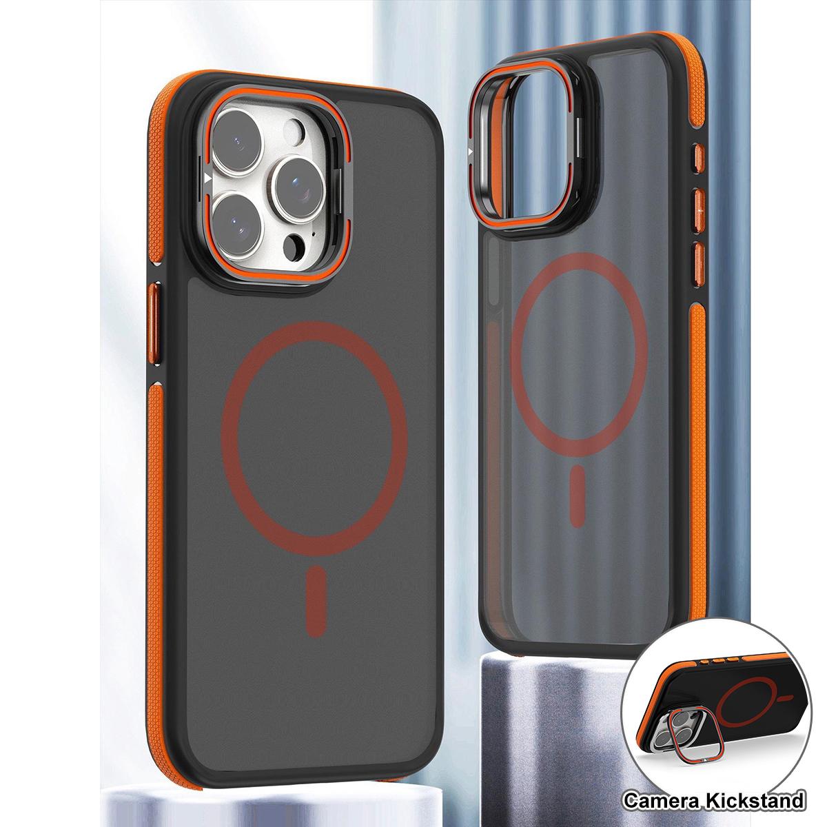 For iPhone 16 15 14 13 12 Pro Max Phone Case, Premium Matte Strong Magnetic Metal Camera Kickstand Acrylic Shockproof for Magsafe Anti-Fall Bumper Hard Full Cover