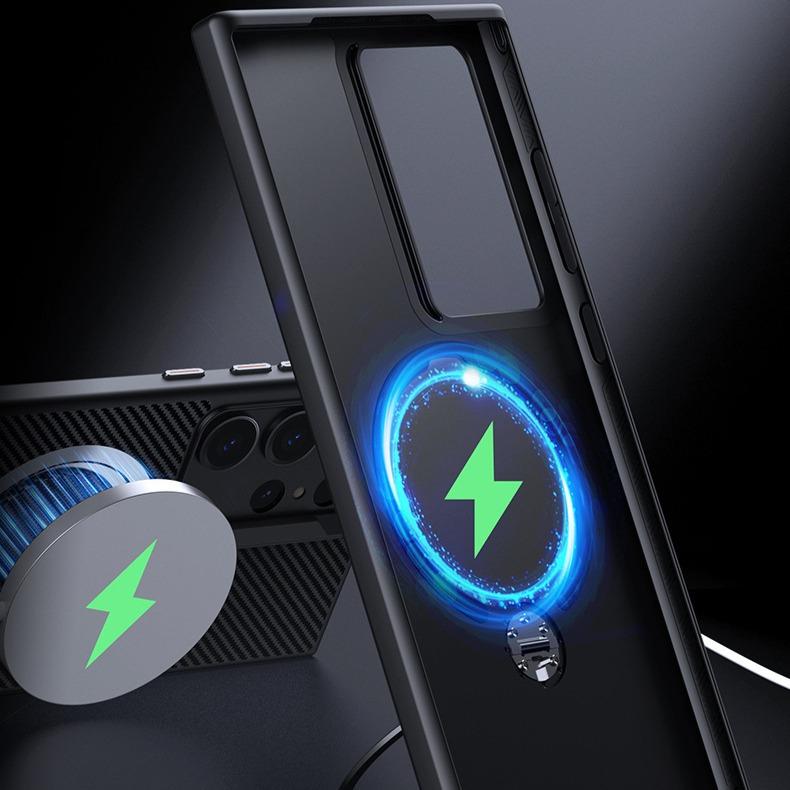 Double Ring Carbon Fiber Pattern Slim PC Strong Magnetic Phone Case with 360 Rotating Metal Kickstand For Samsung S25Ultra S25+ S25 S24 S23 Skin Feel Bumper Shockproof Hard Full Cover