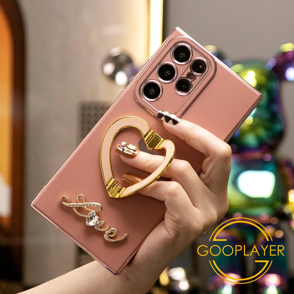 Luxury Love Heart Side Pattern Love Heart Holder Plating Phone Case For Samsung S24Ultra S24FE S24 S23 S22 S21Ultra FE Plus Ultra A55 A35 A25 A15
