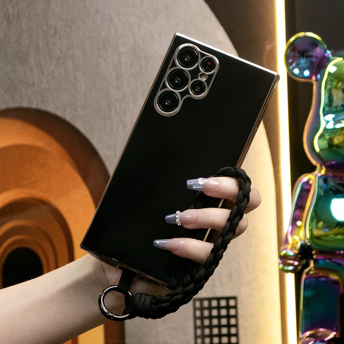 Plating Phone Case With Woven Wristband For Samsung S24 S23 S22 S21 S20 FE Plus Ultra Note 20