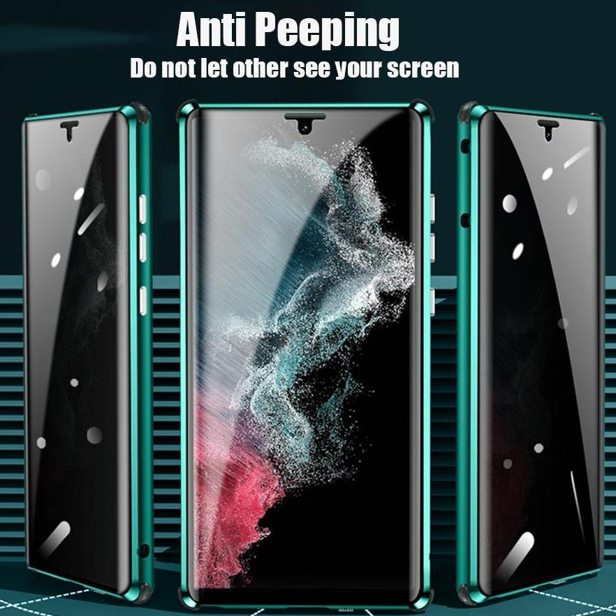 Anti Spy Privacy Magnetic Double Sided Full Cover Glass Case For Samsung Galaxy S24 S24Plus S24Ultra S23 S23Plus S23Ultra S22 S21 Anti Peeping Metal Bumper Cover