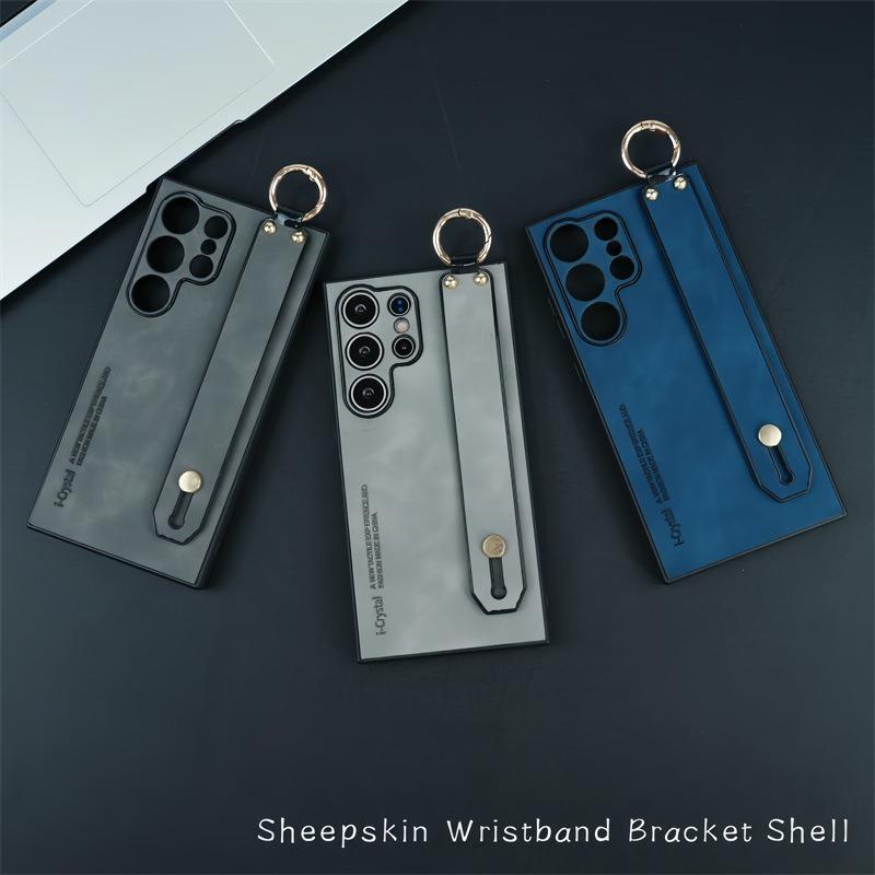 For Samsung S25Ultra S25 S24 S23 S22 S21 Case With Wristband, Matte Durable Faux Leather Kickstand Shockproof Phone Case
