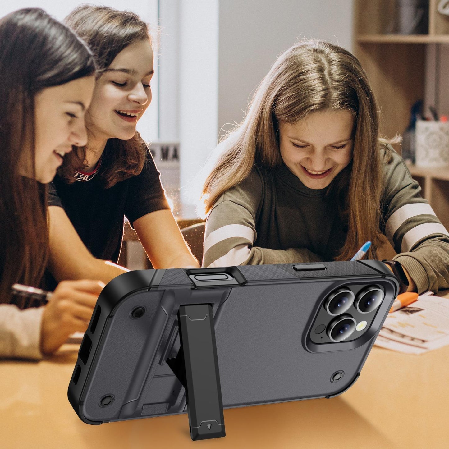 Anti-Dust Fall Heavy Duty Protection Shockproof Phone Case With Kickstand for iPhone 16ProMax 16 15 14 13 12 11 Hard Full Cover