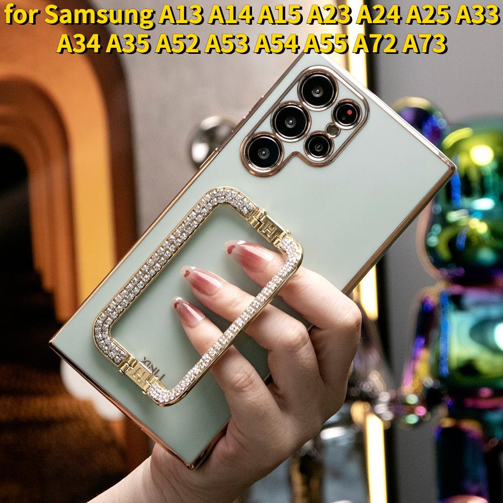 3D Crystal Square Holder Plating Phone Case for Samsung A13 A14 A15 A23 A24 A25 A33 A34 A35 A52 A53 A54 A55 A72 A73