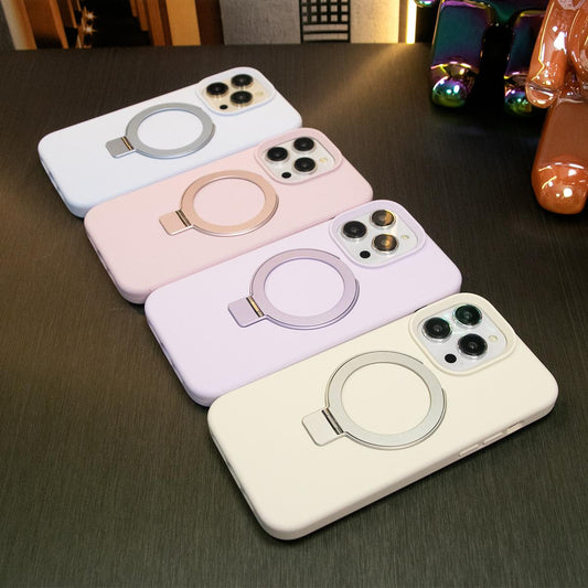 Strong Magnetic Stand Case for iPhone 16 15 14 13 12 Pro Max, Compatible with MagSafe, Soft Liquid Silicone Shockproof Phone Case with Microfiber Lining Built-in Invisible Stand