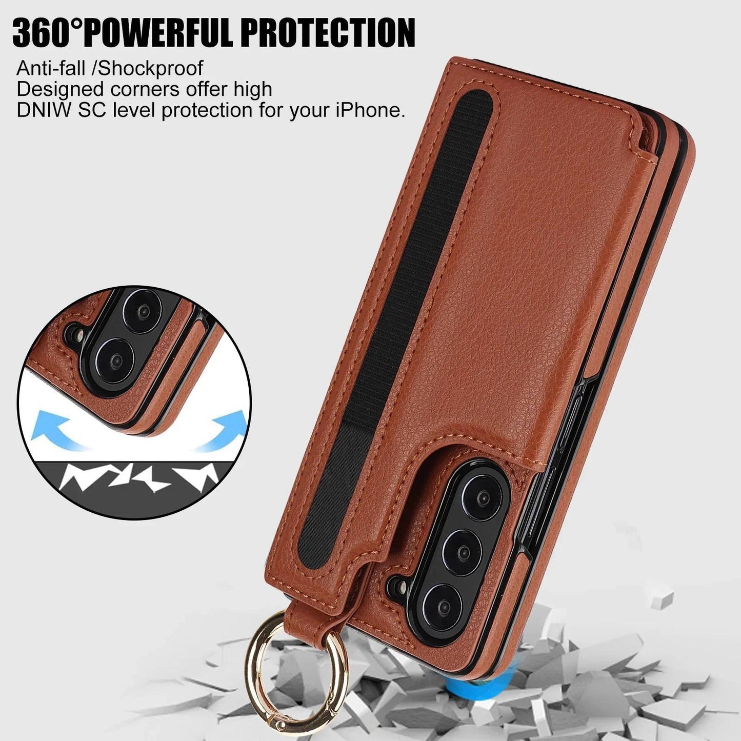 PU Leather Ring Phone Case for Samsung Galaxy Z Fold 6 5 4 3 Fold5 Fold4 Fold3 5G Wallet with Pen Holder & Card Slot (No Pen)