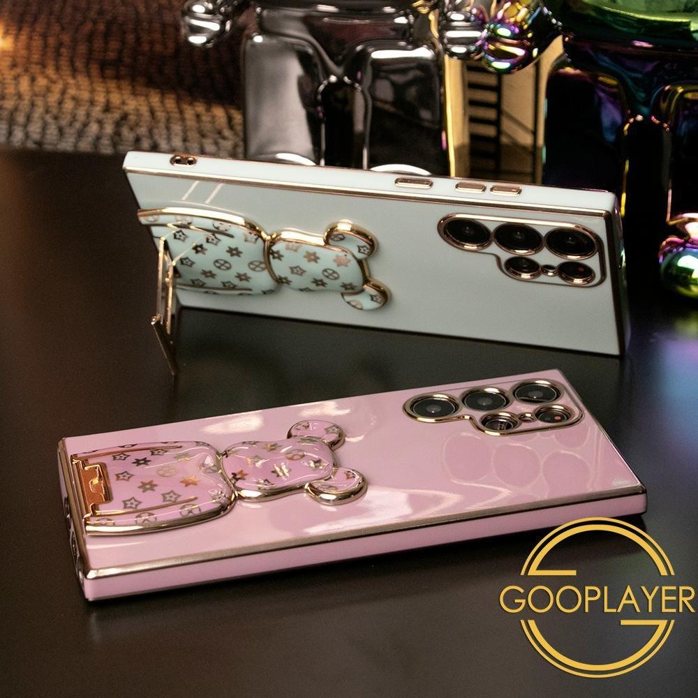 Plating Flower Bear Kickstand Soft Phone Case for Samsung A13 A14 A15 A23 A24 A25 A33 A34 A35 A52 A53 A54 A55 A72 A73
